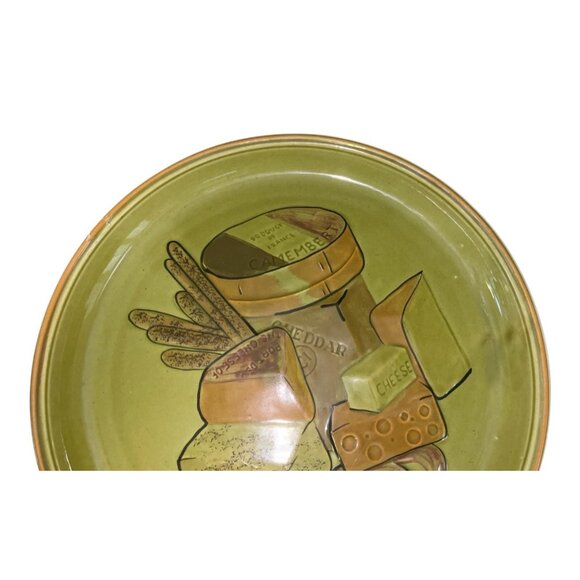 Vintage Los Angeles Potteries Cheese Platter Plate 14.5" Green USA #505 - Picture 3 of 9